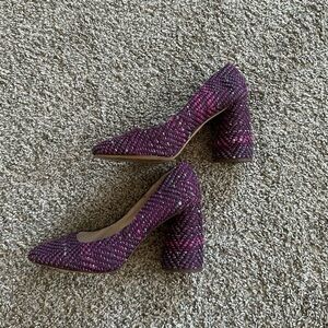 Purple fabric chunky heel